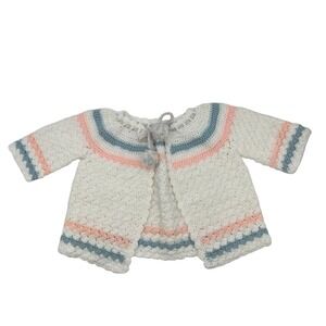 Handmade Crochet Baby‎ Cardigan Sweater Jacket White Pink Blue Infant Knit READ